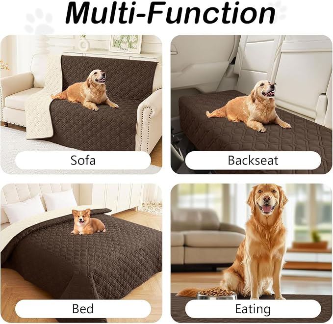 Waterproof Dog Bed Blanket - Soft Pet Blanket & Sofa Cover for Dogs | Reversible Washable Furniture Protector, Couch Covers for Pets (40x80 Inch, Chocolate/Beige)