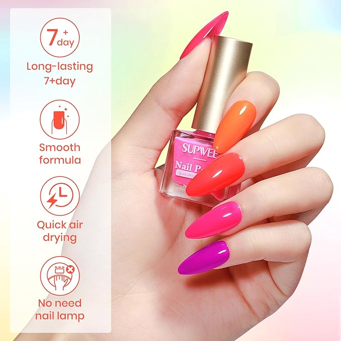 Bright Neon Nail Polish Set, Summer Rainbow Quick Dry Regular Bulk Nail polish Non Gel, Air Fast Drying Fingernail Lacquer for Women Girls Manicure Salon DIY Home