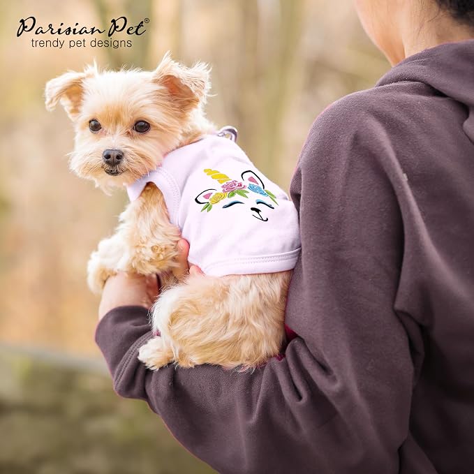Parisian Pet Dog Shirt - 100% Cotton Unicorn Shirts for Medium Dogs - Pink Sleeveless Girl Pet Clothes - Lightweight and Breathable Puppy Clothes - Stretchy Female Dog Apparel - T Shirts for Dogs
