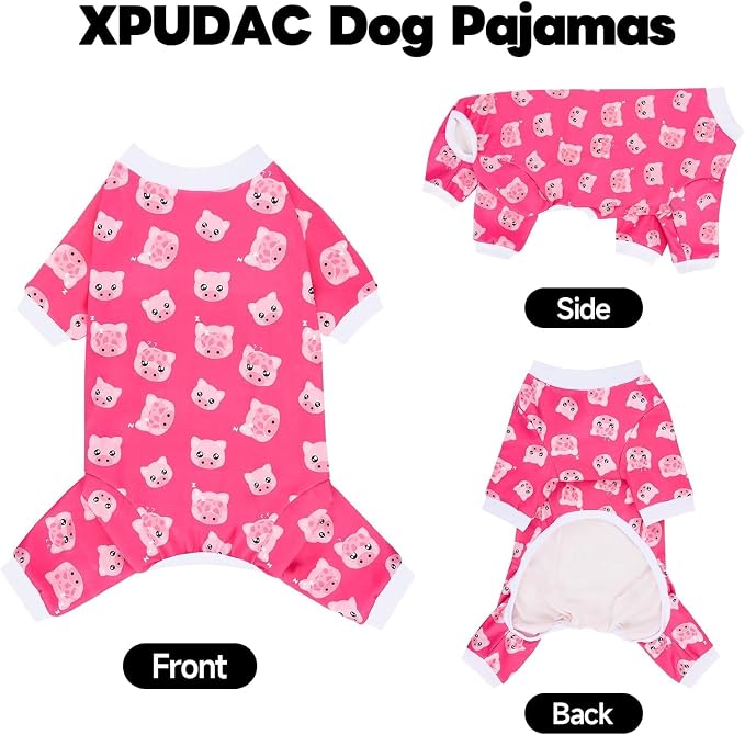 XPUDAC 2 Pack Dog Pajamas for Small Sized Dog, 4-Way Stretch Warm Pet Pjs Onesie Lightweight Soft Jammies Pet Clothes Boy Girl Duck Pig Print, M