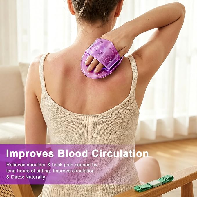2PCS Magnetic Meridian Massage Brush Set with Measuring Tape, Circulation Boost Massage Tool Set, Soft Silicone Acupressure Brush with Anti-Slip Grip for Belly Back Leg Scalp (Purple)