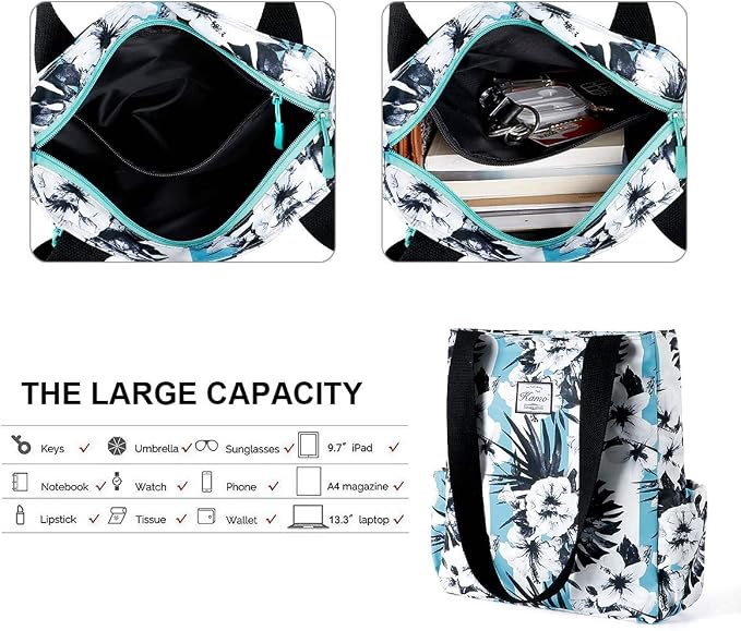 KAMO Floral Tote Bag - Waterproof Lightweight Handbags Travel Shoulder Bag for Hiking Yoga Gym Swimming Travel Beach