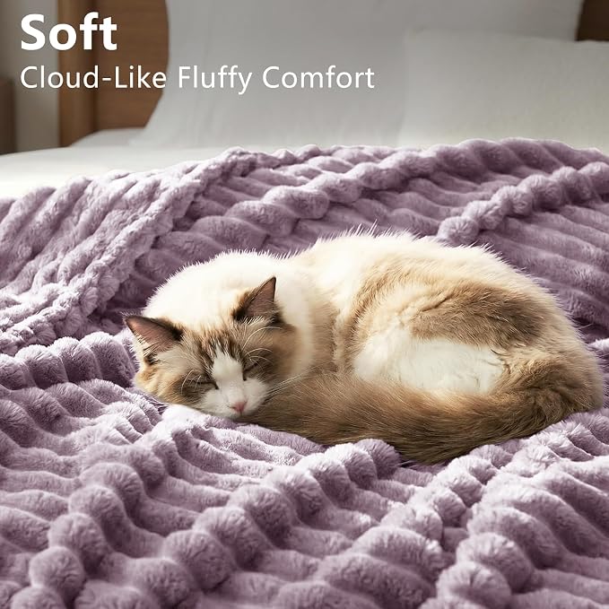 HIMEET Dusty Purple Full Blanket for Bed, 300GSM Ribbed Fleece, 84 x 90 in | Ultra Soft Flannel, All-Season Lightweight Warmth, Bed Layering & Home Room Decor, Gift for Men & Women, Machine Washable
