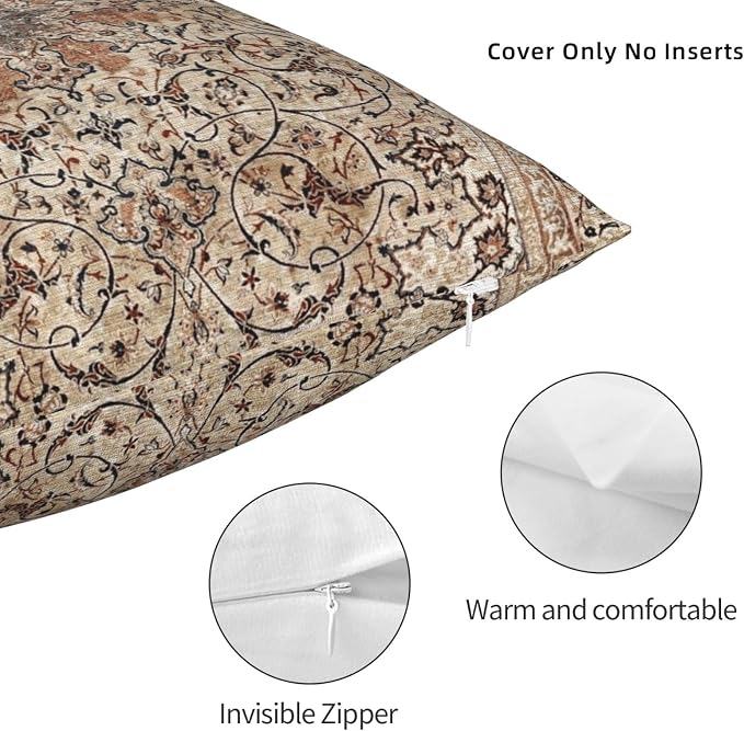 Silk Esfahan Persian Carpet Print Pillow Covers Decorative Square Throw Pillowcase 18x18 Inch Couch Cushion Cover for Home Decor Living Room Bedroom College Dorm Bed Car Sofa