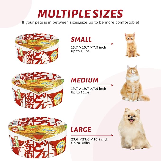 寵幸 Ramen Noodle Cat Bed, Soft Warm Washable for Cats Dogs | Creative Pet Nest, Indoor Use, Removable Cushion, Multi-Size Fit, Dog & Cat Dual Use