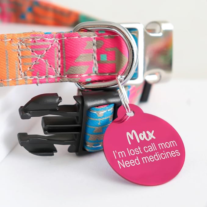 Custom QR Code Smart Pet Tag ID, Round Aluminum Lightweight Engraved and Scannable Lost and Found ID Tag for Collars and Harnesses for Puppies and Cats