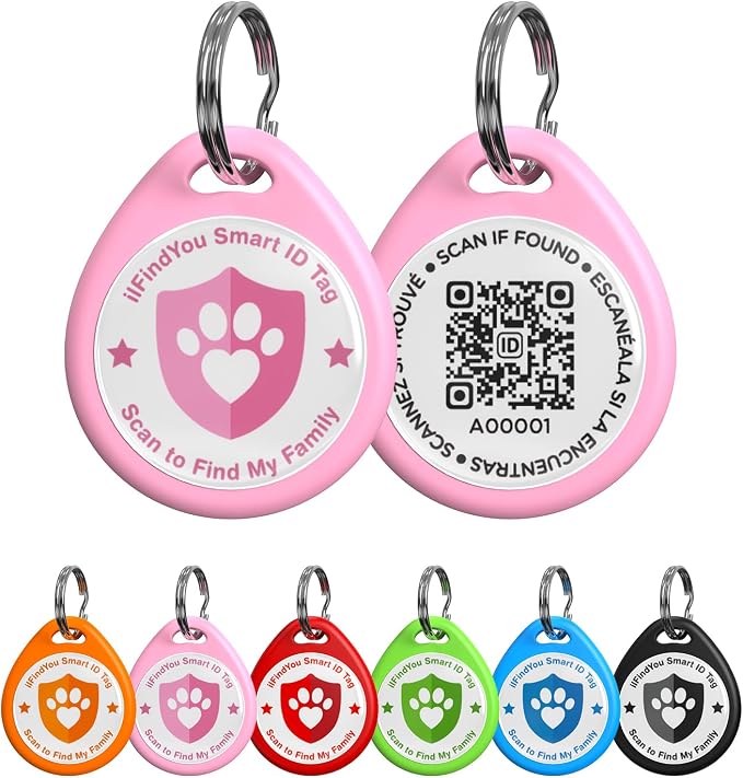 QR Code Dog Tags Personalized for Pets, Real-time Alerts, Pink