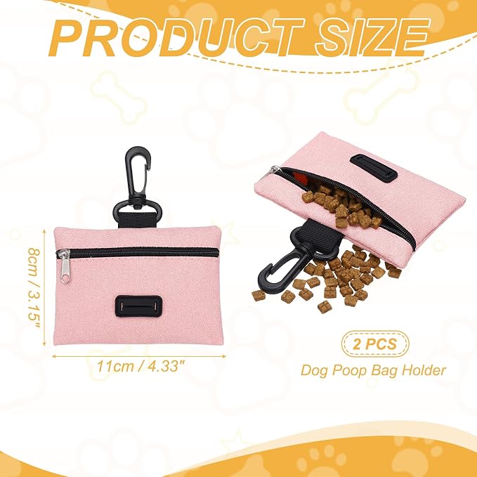 Dog Poop Bag Holder, Pet Waste Bag Dispenser Dog Treat Pouch with Clip Oxford Cloth Portable Reusable Easy Cleanup(2Pcs, Pink), Intended for Outdoor/Travel/Walking