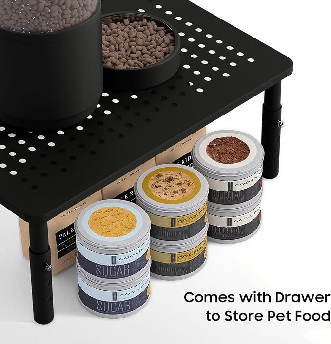 W‌SOWX Adjustable Automatic Cat Feeder Stand, Elevated Cat Food Stand,Black | Lifted Cat Food Table Station,Raises Feeder/Bowls by 4.1"/4.9"/5.7",Relieves Spine and Joints Noticeably on Pets-Sturdy Metal