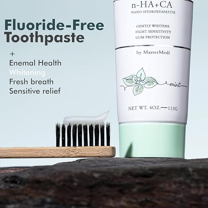 MasterMedi Nano Hydroxyapatite Toothpaste with Xylitol – Fluoride & SLS Free, Remineralizing Formula for Whitening, Sensitive Teeth, Enamel Repair & Strength, Magic Mint, 4 oz (Pack of 2)