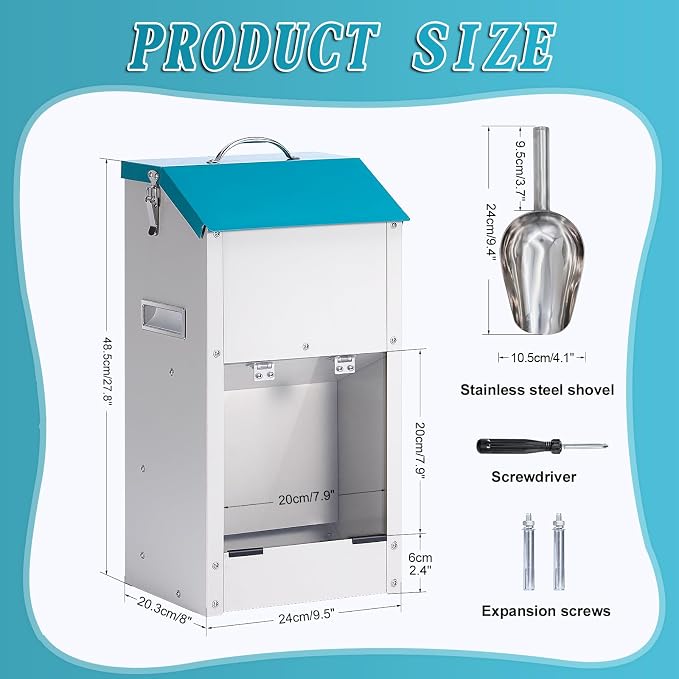 Galvanized Gravity Automatic Dog Feeder,15 Lbs Outdoor Dog Feeders and Dog Food Dispenser with Stainless Steel Feed Shovel for Small and Medium Sized Dogs (15 lbs)