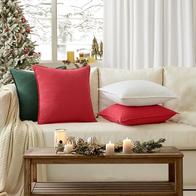 EMEMA Euro Sham Decorative Linen Throw Pillow Covers 24x24 Inch Green | Boho Farmhouse Neutral Couch Throw Pillows for Bed Pack of 2 Accent Pillowcase Modern Sofa Cushion Livingroom Home Decor