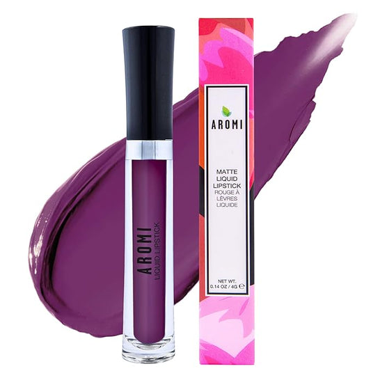 Aromi Matte Liquid Lipstick | Violet Plum Lip Color for Women, Velvety Finish, Long-lasting, Vibrant Purple Shade, Vegan (Vamptastic Plum)