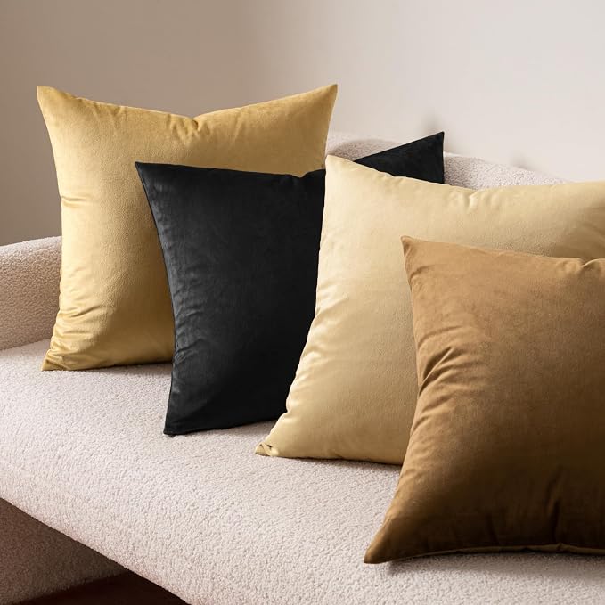MIULEE 24x24 Inch Pack of 2 Euro Velvet Throw Pillow Covers Black | Soft Solid Decorative Euro Sham, Modern Luxury Home Decor, for King Bed Sofa Couch Bedroom Livingroom