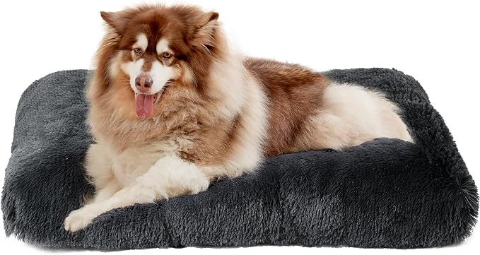 EHEYCIGA Fluffy Dog Crate Bed, Plush XX Large Dog Pillow, Dark Grey | Xlarge Calming Anti Anxiety Plush Faux Fur Mat for Large size dogs, Washable Soft Warm Dog Pad with Non-Slip Bottom