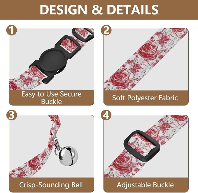 Vintage Red Roses Easy to Clean Cats Collar 2 Pack Dog Collars for Small Dogs