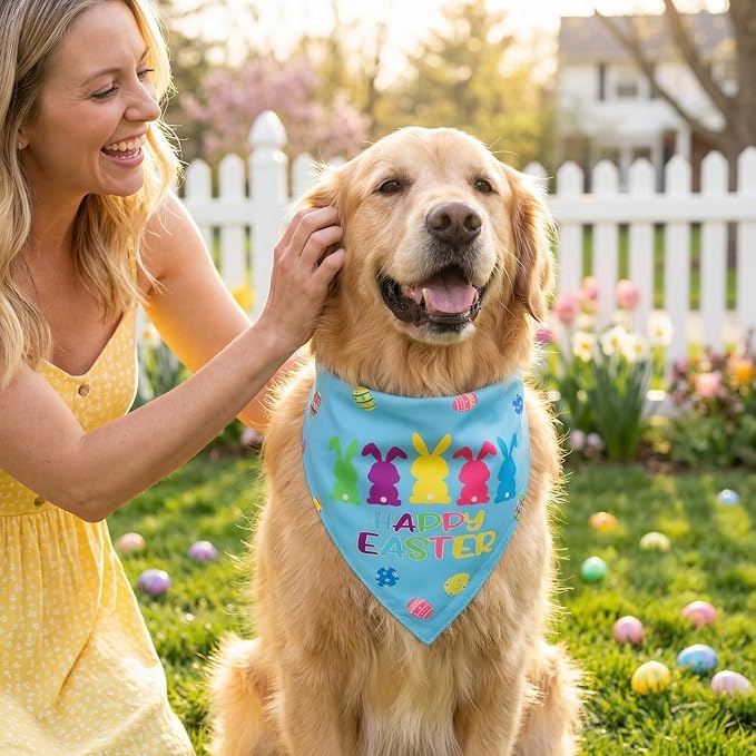 Easter Dog Bandanas 2PCS-XLarge,Adjustable Holiday Party Pets Rabbit Easter Egg Outfits,Triangle Reversible Pet Scarf for Boys and Girls,Dog Costume Gifts for Extra Large Dogs