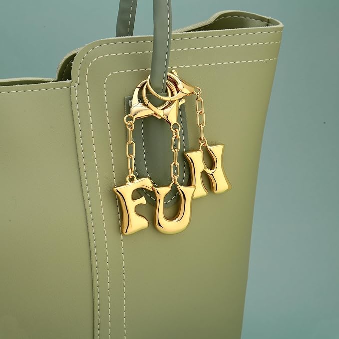 WOWORAMA Initial Letter Keychain for Women Chunky Gold Bubble Letter Bag Charm Purse Charm Personalized Keyrings Accessories