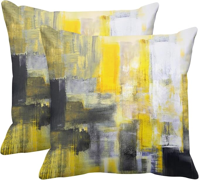 Emvency Throw Pillow Covers Set of 2, 20 x 20 Inch, Yellow White and Black | Abstract Modern Painting Outdoor Decorative Square Pillow Cases Couch Cushion Case for Couch Bed Sofa Living Room Home Decor