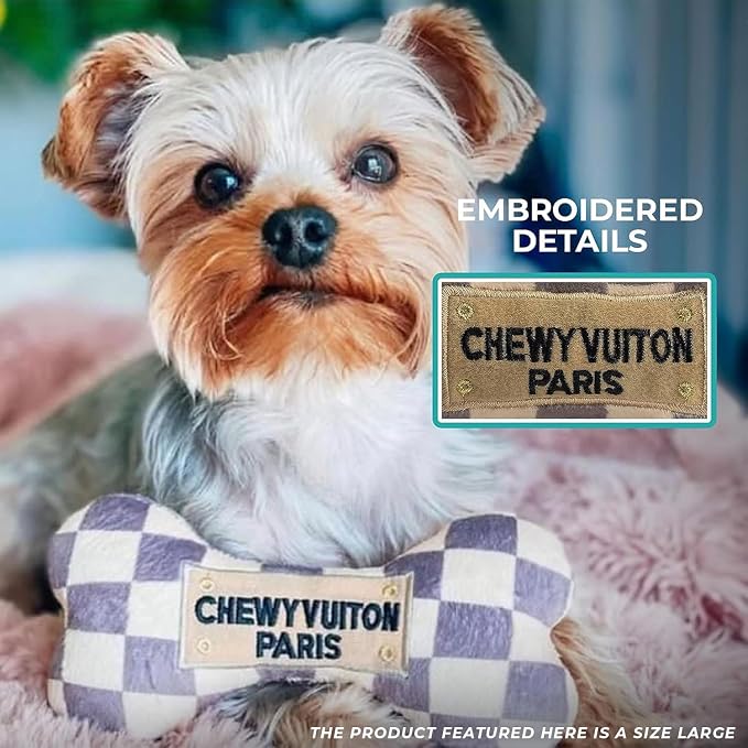 Haute Diggity Dog Chewy Vuiton Bones Plush Dog Toy Set, Designer Parody Toy