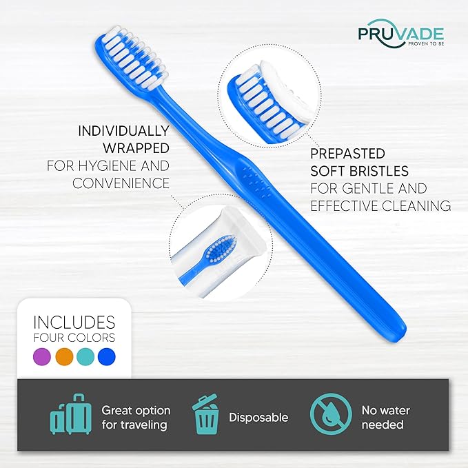 Pruvade 100 Pack Disposable Toothbrushes with Toothpaste Built in | Premium Quality Prepasted Toothbrushes Individually Wrapped - Waterless Toothbrush Soft Bristles for Work, Camping, Travel, Hotel