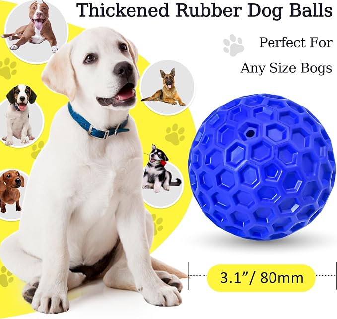 Indestructible Squeaky Dog Ball for Aggressive Chewers, Rubber Interactive Dog Toy for Teething, Relieving Anxiety. Chew Toy for Large, Medium Breeds, Outdoor & Indoor Ball.