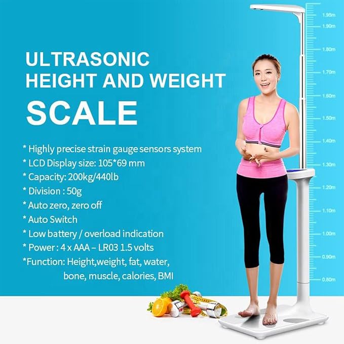 Digital Body Weight Scale - Step-On Weighing Machine for Muscle Composition and Height Measurement - Physician-Grade Scales for Gym Use