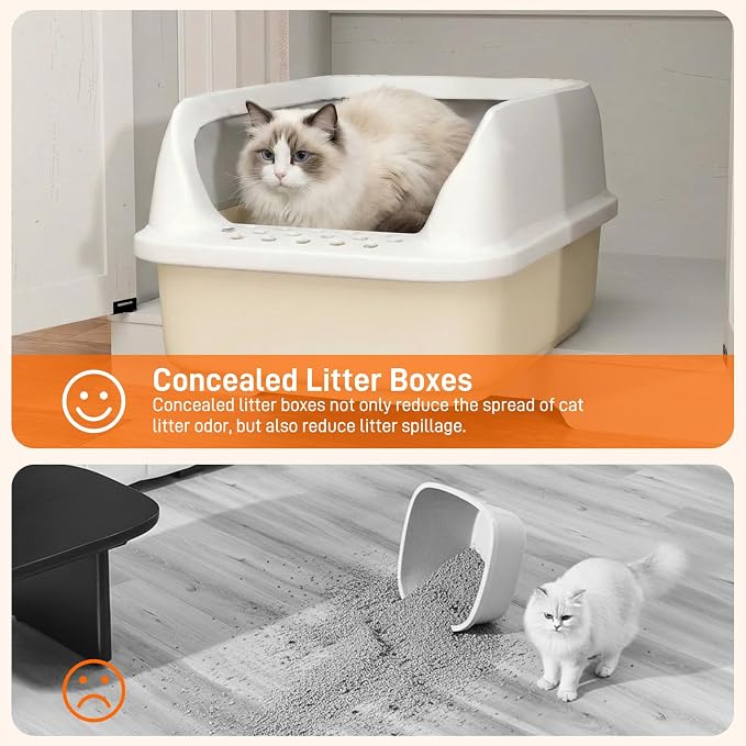 71Inches Tall Cat Litter Box Enclosure for Cats W/Power Outlets,Open Shelves.Wooden Pet Washroom Furniture W/Locks,Cabinet.Indoor Cats House,Hidden Cat Litter Box for Living Room,Bedroom(White-2)