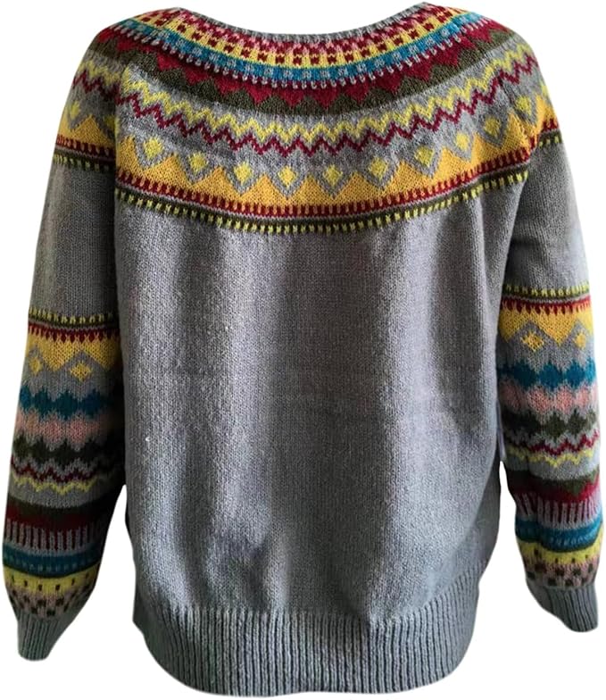 Zhyaj Fair Isle Sweater for Womens Winter Long Sleeve Vintage Knitted Sweater Casual Fall Crew Neck Pullover Sweaters