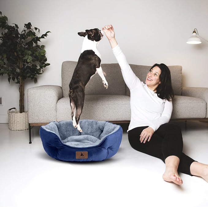 Small Dog Bed for Small Dogs, Cat Beds for Indoor Cats, Pet Bed for Puppy and Kitty, Extra Soft & Machine Washable with Anti-Slip & Water-Resistant Oxford Bottom, Blue, 20 inches