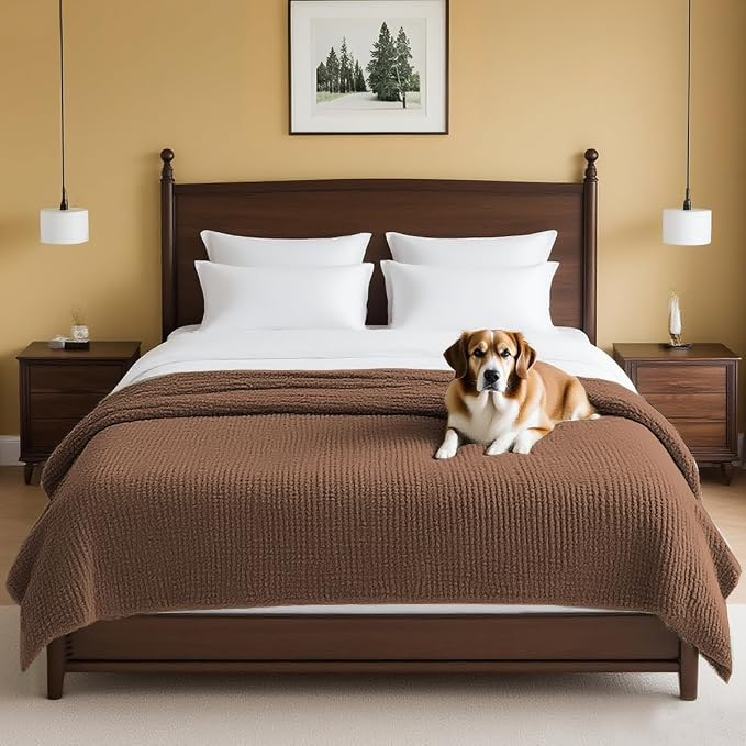 H.VERSAILTEX Plush Chenille Couch Cover for Dogs Pets Blanket for Bed Anti-Slip Soft and Durable Furniture Protector for Small Medium Large Cats Washable (52" x 82", Caramel)