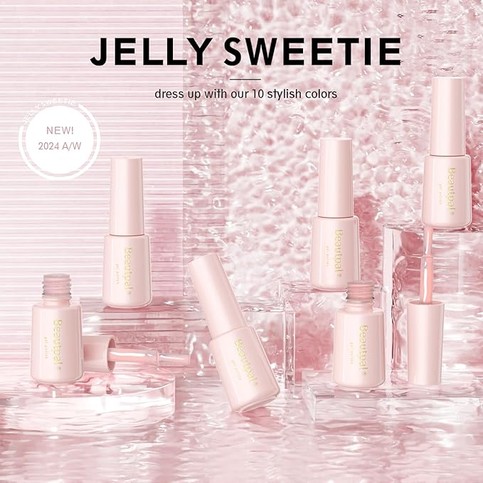 Beautpal Jelly Gel Nail Polish Set Nude Gel Polish Kit Milky Nude Sheer Pink Soak Off UV Translucent 10PCS 7ml