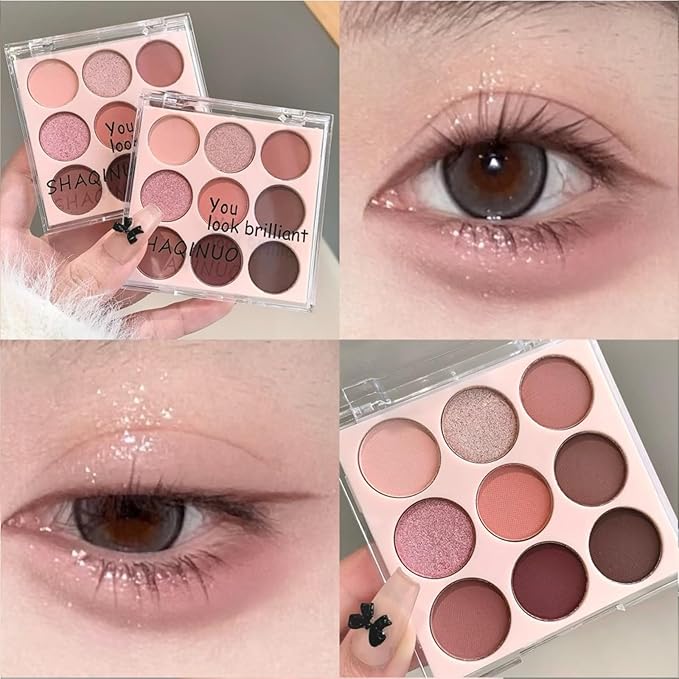 9 Colors Shimmer Eyeshadow Makeup Palette, Matte Nude Neutral Eye Shadow Palettes, Highly Pigmented Long Lasting Waterproof Blendable, sombras para ojos Pink Purple Brown Plum Eyeshadow