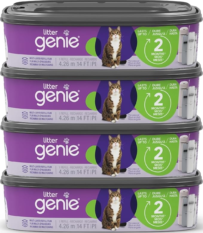 Litter Genie Standard Square Refill Bags, 4-Pack, 56 ft of Continuous Film