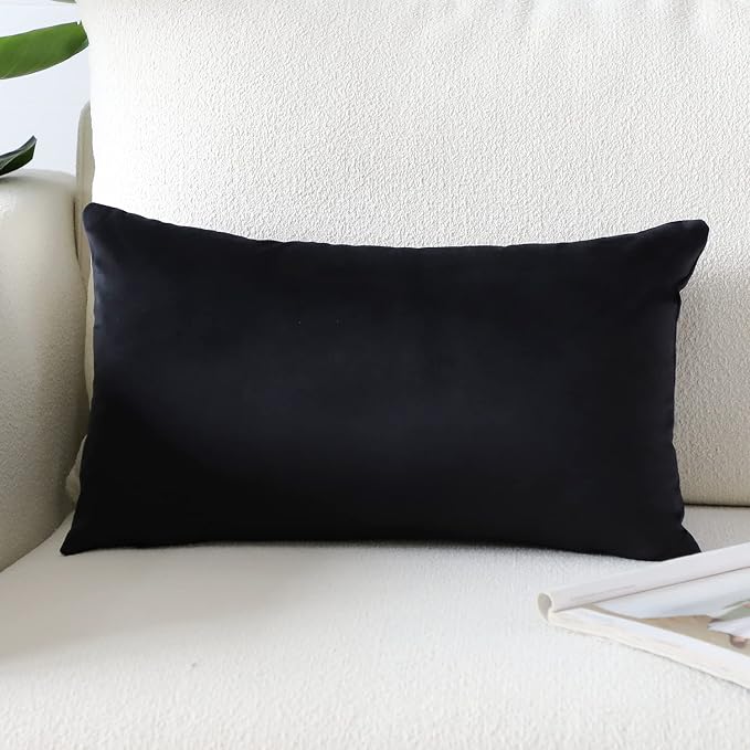 Artscope Luxury Velvet Pillow Covers Super Soft Decorative Square Throw Pillow Covers Case Cushion Covers for Sofa Couch Bedroom Car Decor 12x20 Inch Black