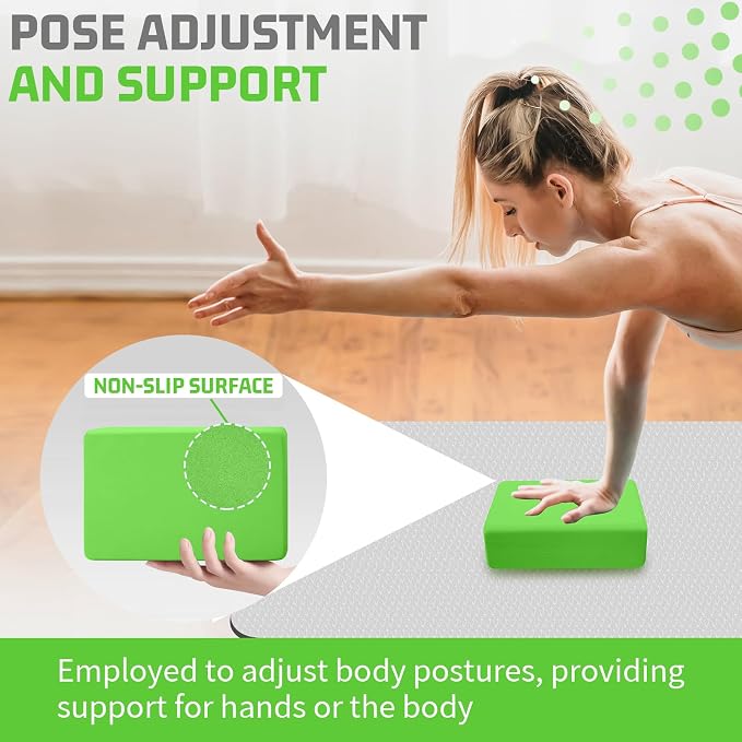 Yoga Blocks 2 Pack 3x6x9IN Foam Block Supportive Latex-Free with Rounded Edges, Non-Slip Exercise Blocks for Pilates, Meditation, Balance, Stretching and Deep Poses