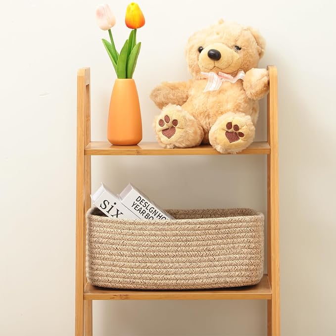 MiniArk Small Storage Baskets for Organizing | Closet Organizer Bins | Shelf Toy Basket | Woven Rope Baskets | Cube Decorative Box | Shallow Basket | 11.5x7.5x4.7” | 4 Packs Mixed Brown