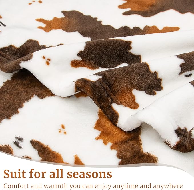 HSEEC Cow Print Blanket Brown Couch Throws for Sofa, Lightweight Cute Cozy Western Bedding Decorative Throw for Bed All Seasons, Brown Cow Gifts for Adults Kids Boys Teens 50"x60"