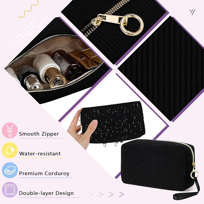 Likesing Tampon Holder for Purse, Corduroy Period Bag Sanitary Napkin Storage Bag for Girls Womens, Portable Feminine Emergency Pad Period Pouch(Black)