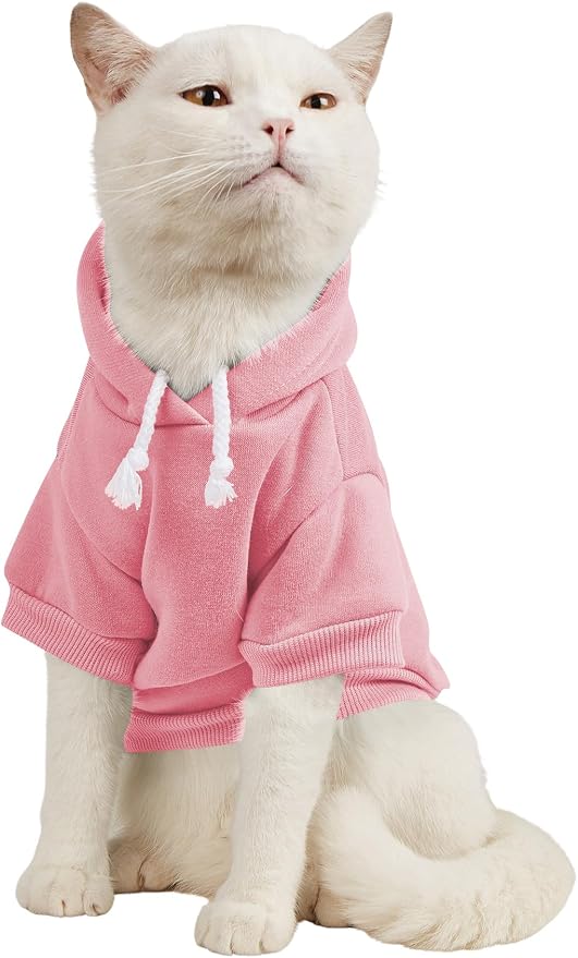 Basic Dog Hoodie Sweatshirt Puppy Sweater Warm Cat Costumes Pet Clothes for Chihuahua Puppy Kitten Small Medium Dogs Light Pink Medium