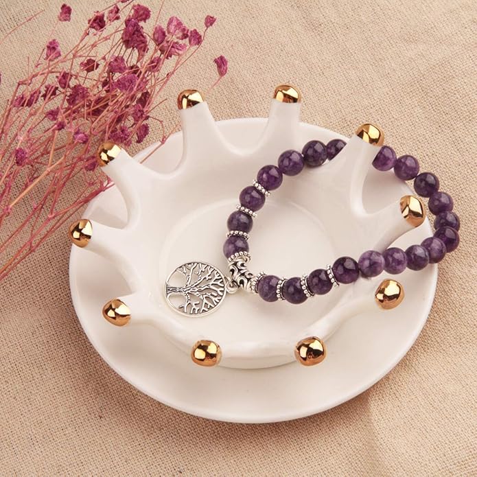 Jardme Healing Crystal Bracelets for Women, 8mm Beaded Natural Stone Stretch Chakra Bracelets Tree of Life Bracelet Jewelry Gifts for Women