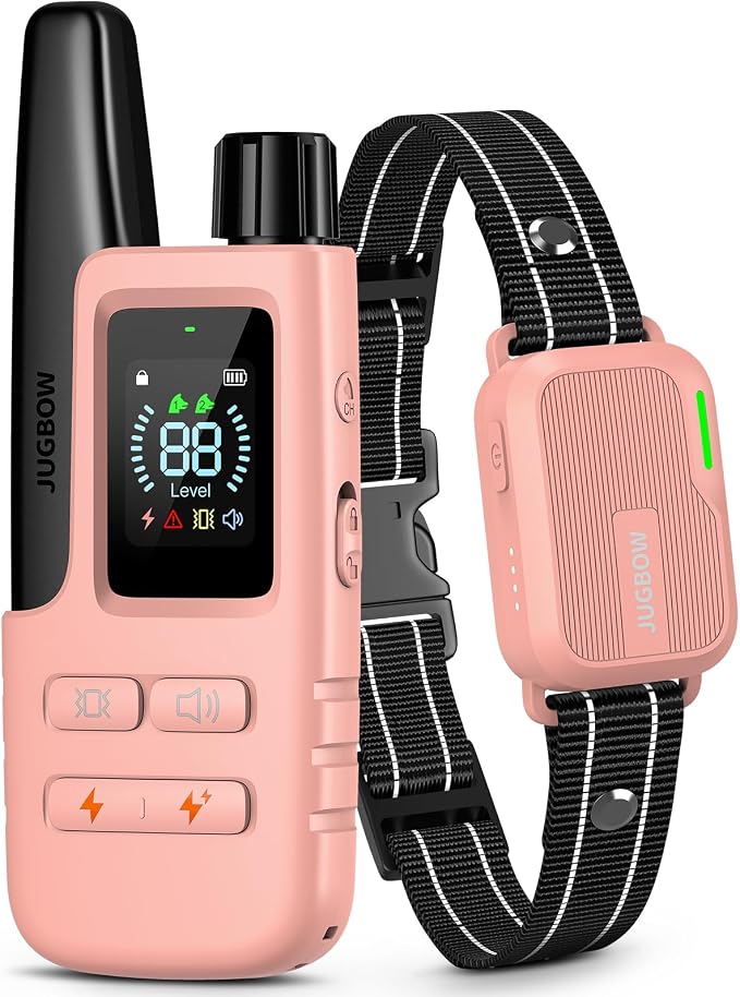 Dog Shock Collar - 4500FT Dog Training Collar with Remote, IPX8 Waterproof Electric Dog Collar with 4 Training Modes, Security Lock, Rechargeable eCollar for 10-120lbs Dogs(Pink)