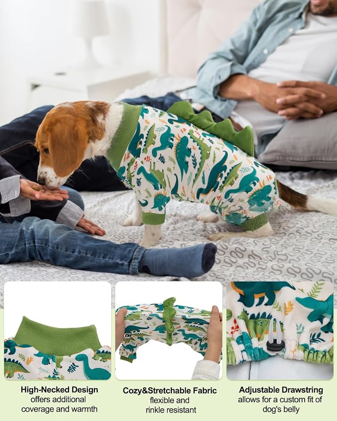 CuteBone Dinosaur Costume Dog Pajamas, Stretchy Spandex Crystal Velvet Sleepwear Coat for Small Dogs, Soft & Warm Pet Outfit Clothes for Cold Weather, Cozy Pullover Design COSP05M
