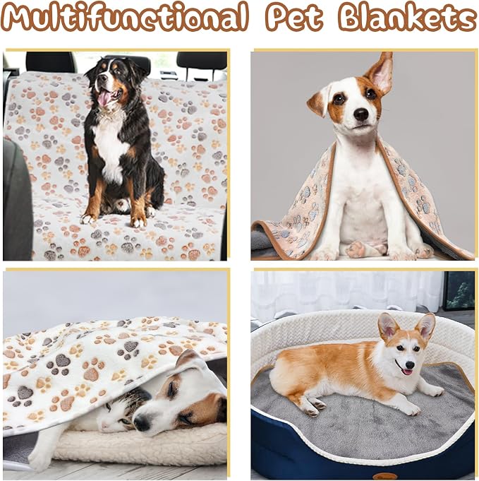 YUEPET Waterproof Dog Blankets, 2 Pack Washable Reversible Throw 50" x 40" | Puppy Blanket for Bed Sofa and Car, for Large Dogs and Cats, Soft Fleece, Mylar Heat-Reflective Layer, White+Coffee Pair