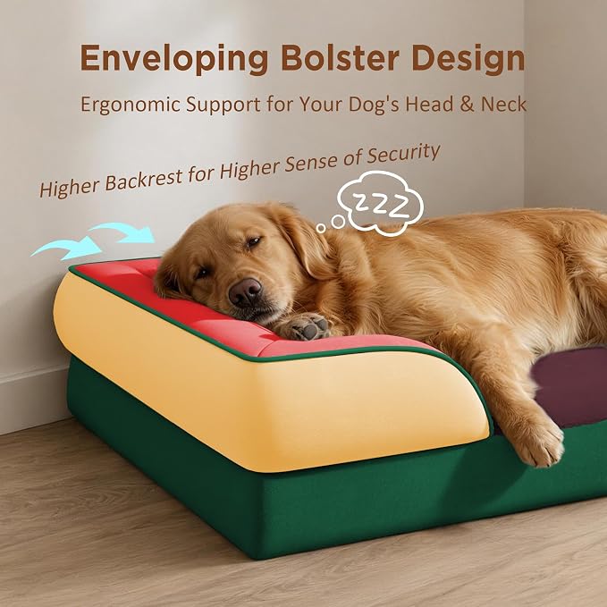 Comfort Expression Orthopedic Dog Bed for Extra Large Dogs with Bolster | Waterproof Dog Couch Bed with Washable Cover & Non-Slip Bottom, Supportive Egg Crate Foam XL Pet Bed, 42x30 Inch