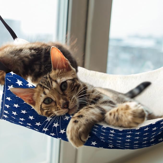 Jetec 2 Pack Cat Hammock for Cage, Pentagram, L | Catio Accessories, Reversible Soft Cats Bed, Adjustable Straps and Hooks, Double-sided Linen, Fleece Hanging Hammock for Cats