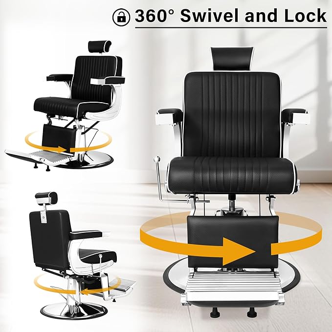 Reclining Barber Chair for Barbershop, Heavy Duty Styling Salon Chairs for Hair Stylist with Wide Backrest, All Purpose Hydraulic Beauty Salon Spa Shampoo Furniture, Black
