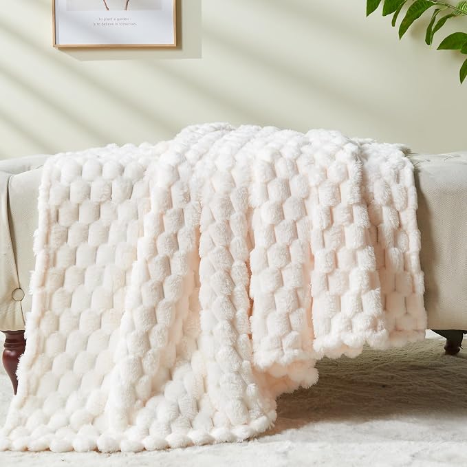 NEWCOSPLAY Fleece Clouds Cozy Throw Blanket for Couch, Ivory, 50"x60" | Premium Silky Flannel Blanket, Soft Lightweight Fluffy Throw Blanket for Bed Sofa Decor, Gift for All Season Use