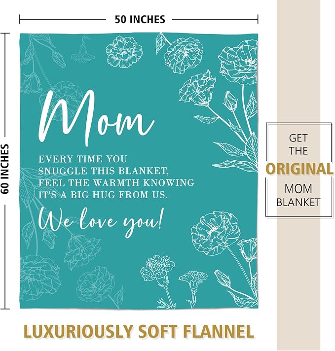 GiltGlimmer Mom Birthday Gifts, Mom Floral Blanket Teal, 60" x 50" | Gifts for Moms from Daughter Son, We Love You Present for Mother Mommy Christmas Mothers Day