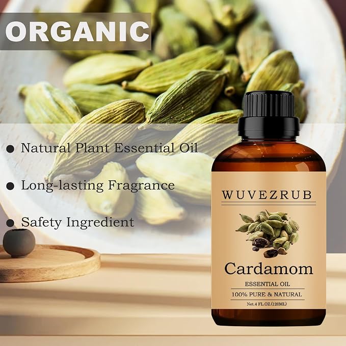Cardamom Essential Oils, 120ML Pure and Natural Essential Oil for Aromatherapy Diffuser - Cardamom / 4 Fl Oz